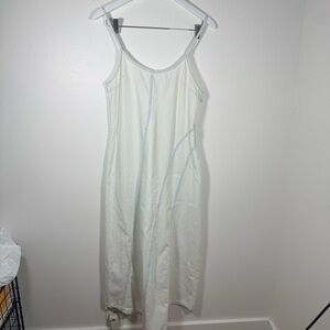 ZARA Womens Large Light Wash Denim Midi/Maxi Dress Spaghetti Strap Side Zipper